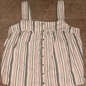 Old navy wide strap button down striped tank size large pink tan cream